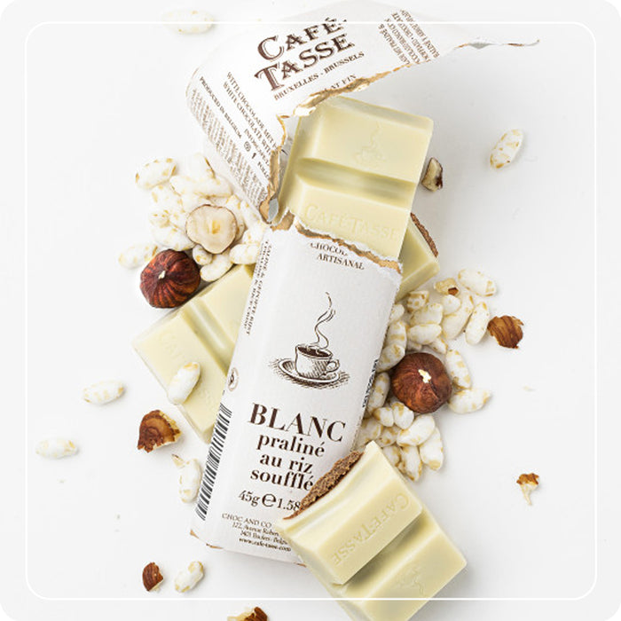 Tavoletta cioccolato Bianco con Nocciole pralinate e Riso soffiato 45g