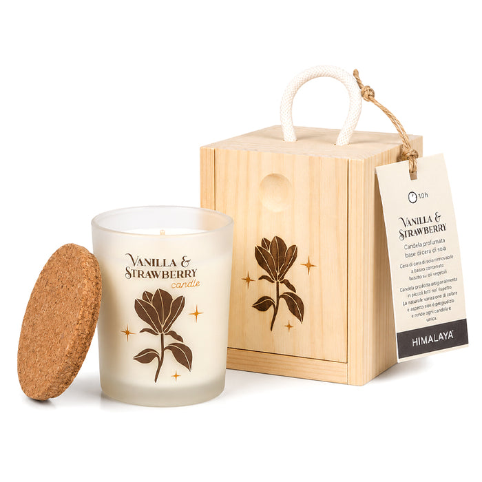 Candela in box legno "Vaniglia e Fragola" 70g