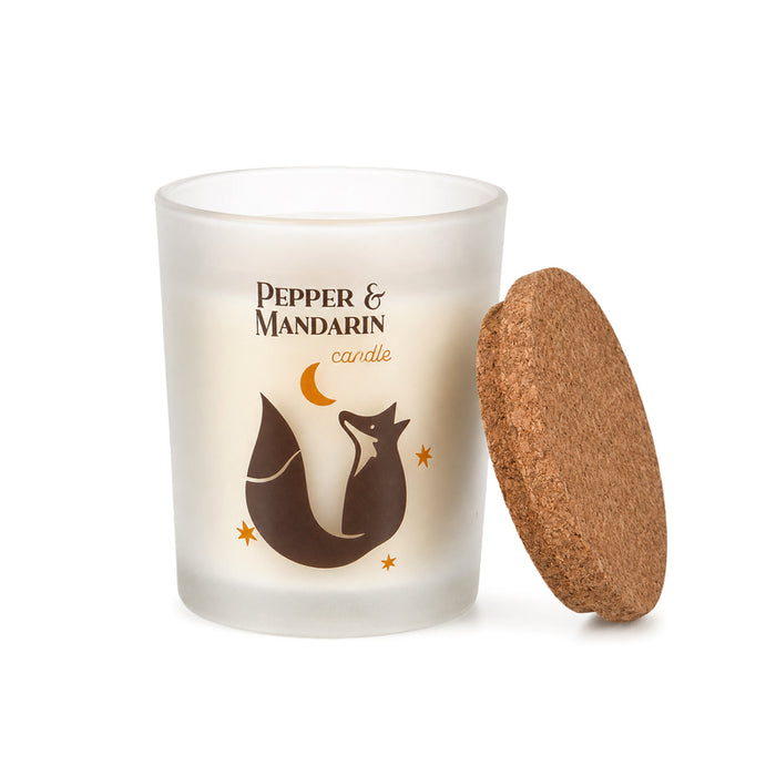 Candela in box legno "Pepe & Mandarino" 70g