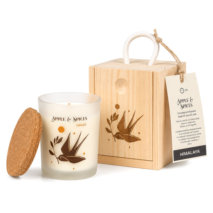 Candela in box legno "Mela e Spezie" 70g