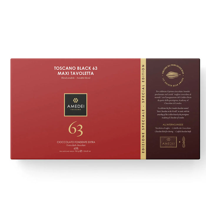Maxi Tavoletta fondente Toscano Black 63 con Coltello 700g