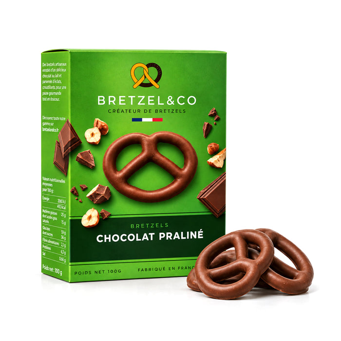 Bretzel ricoperti di Cioccolato al latte pralinato 100g