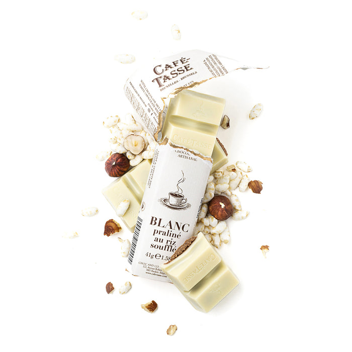 Barretta di cioccolato bianco praliné e riso soffiato 41g