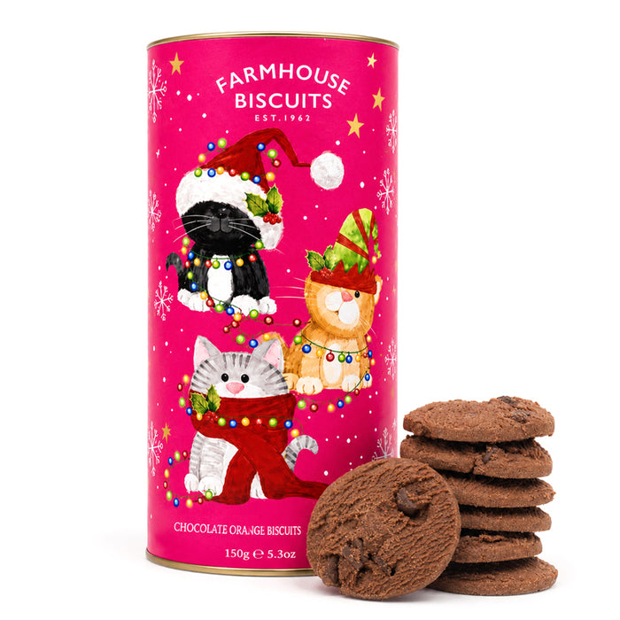 Tubo "Christmas Kittens" con cookies cioccolato e arancia 150g