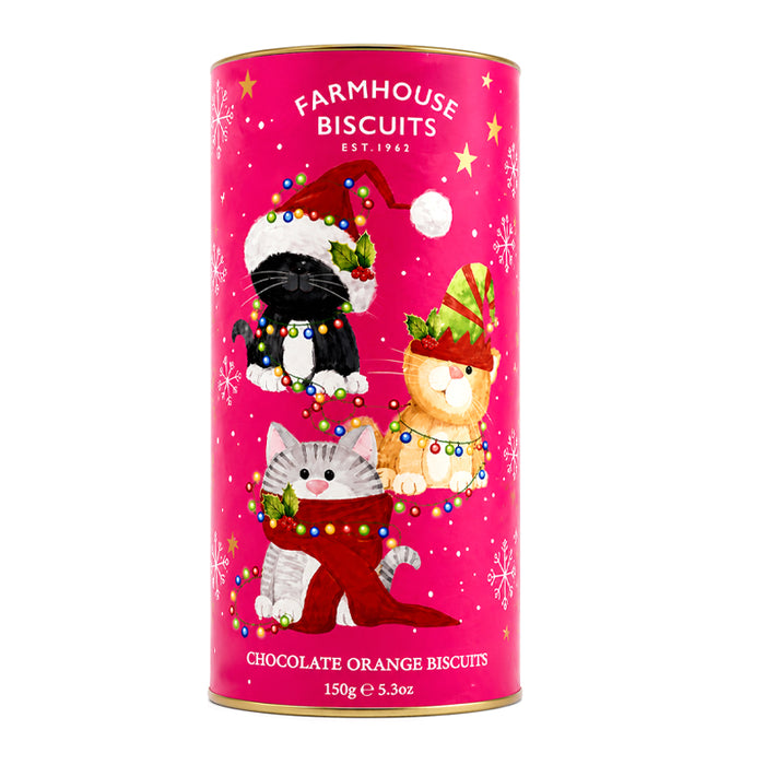 Tubo "Christmas Kittens" con cookies cioccolato e arancia 150g