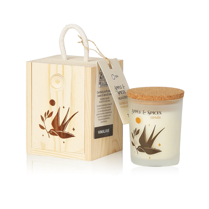 Candela Mela e Spezie in box legno 70g