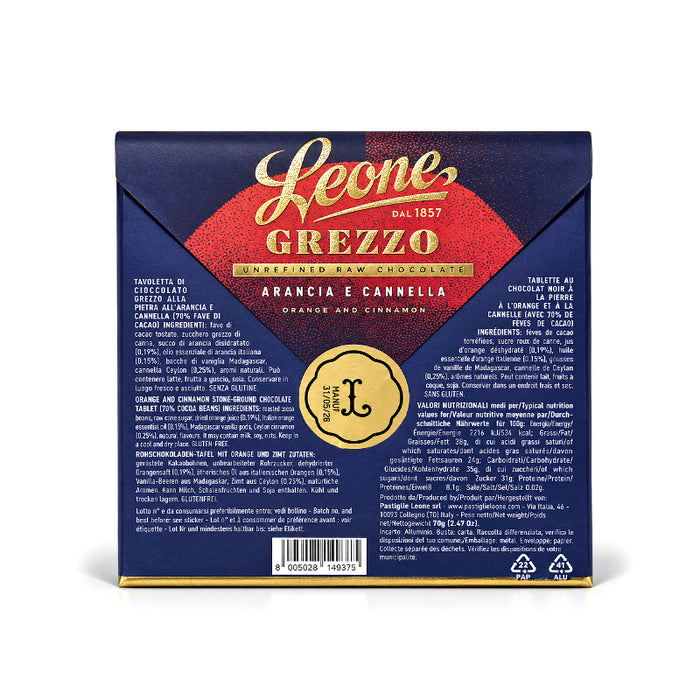 Tavoletta fondente "Grezzo" Arancia e Cannella 70g