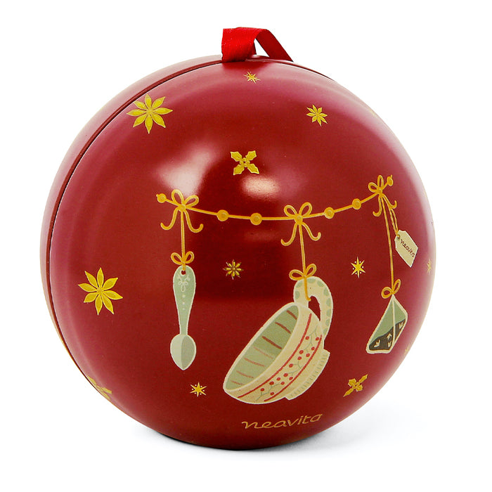 Red Christmas ball with 'Christmas Tea'