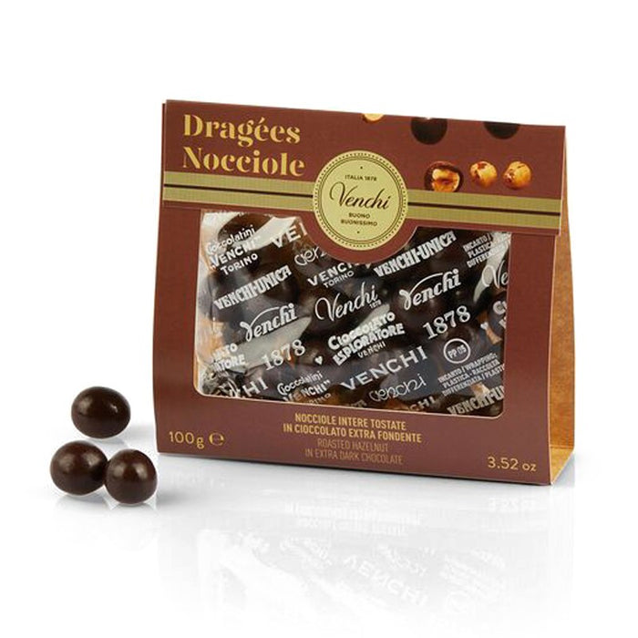 Toasted hazelnuts covered with dark chocolate 100g