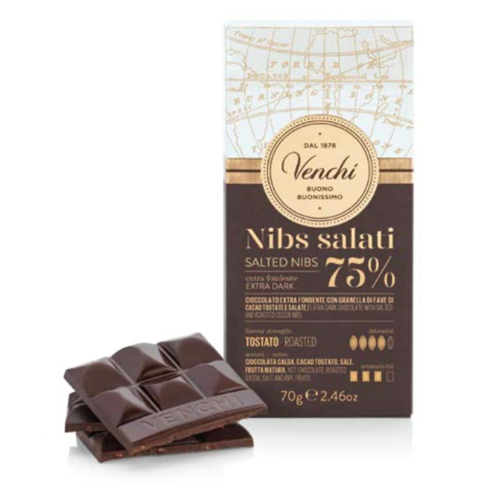Dark chocolate bar with salty nibs 70g